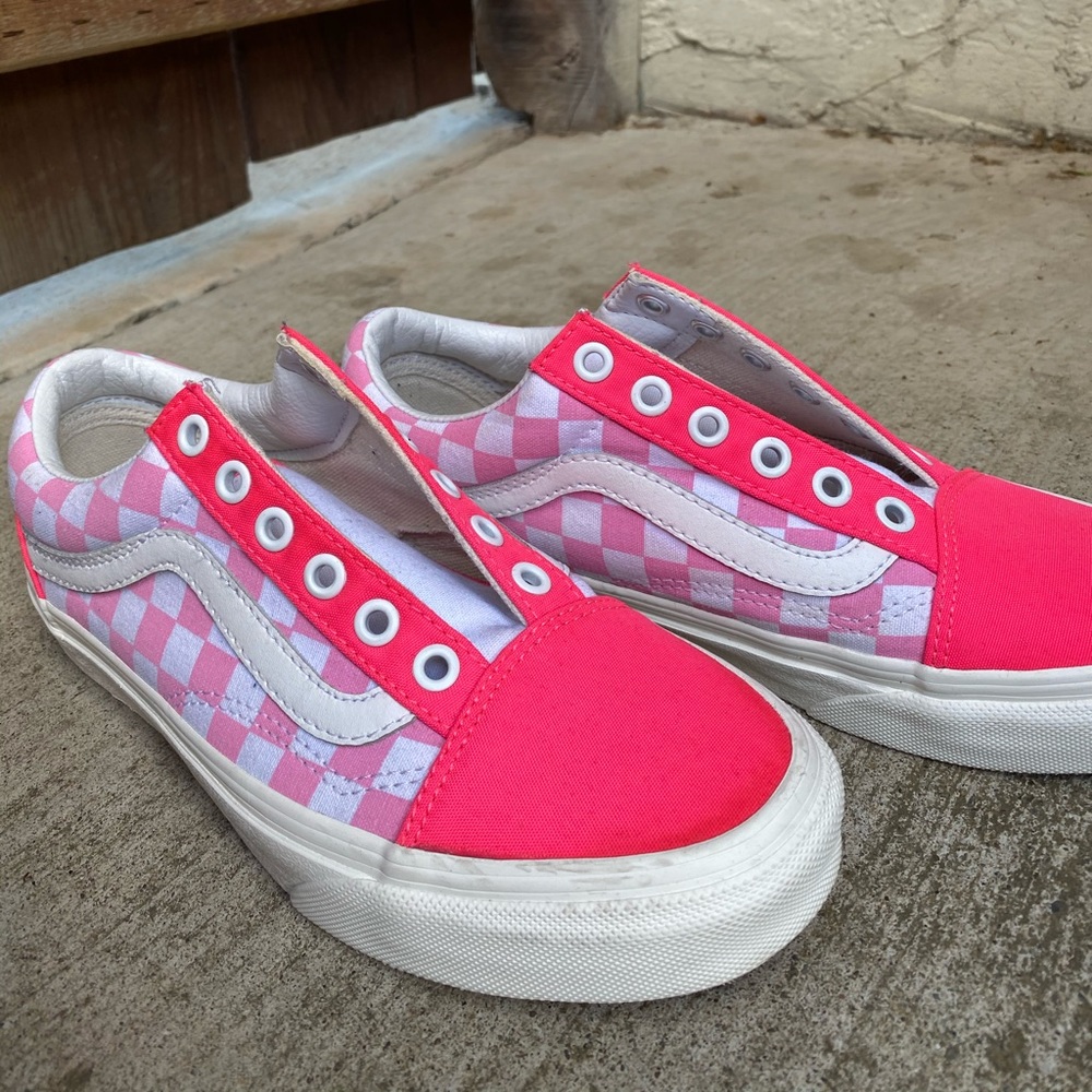 Unique pink checkered custom vans